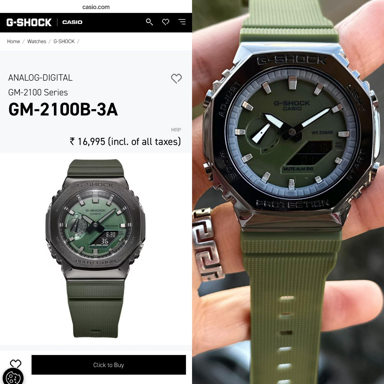 G SHOCK GA 2100 black green metal dail