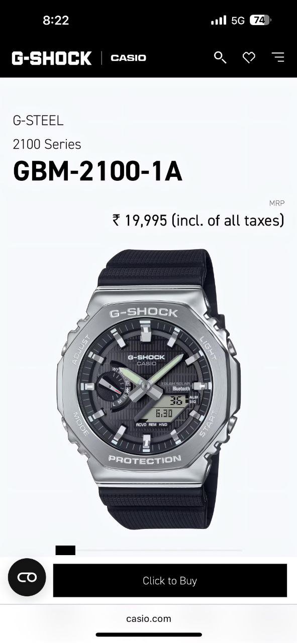 G SHOCK GA 2100 silver Black robort metal dail