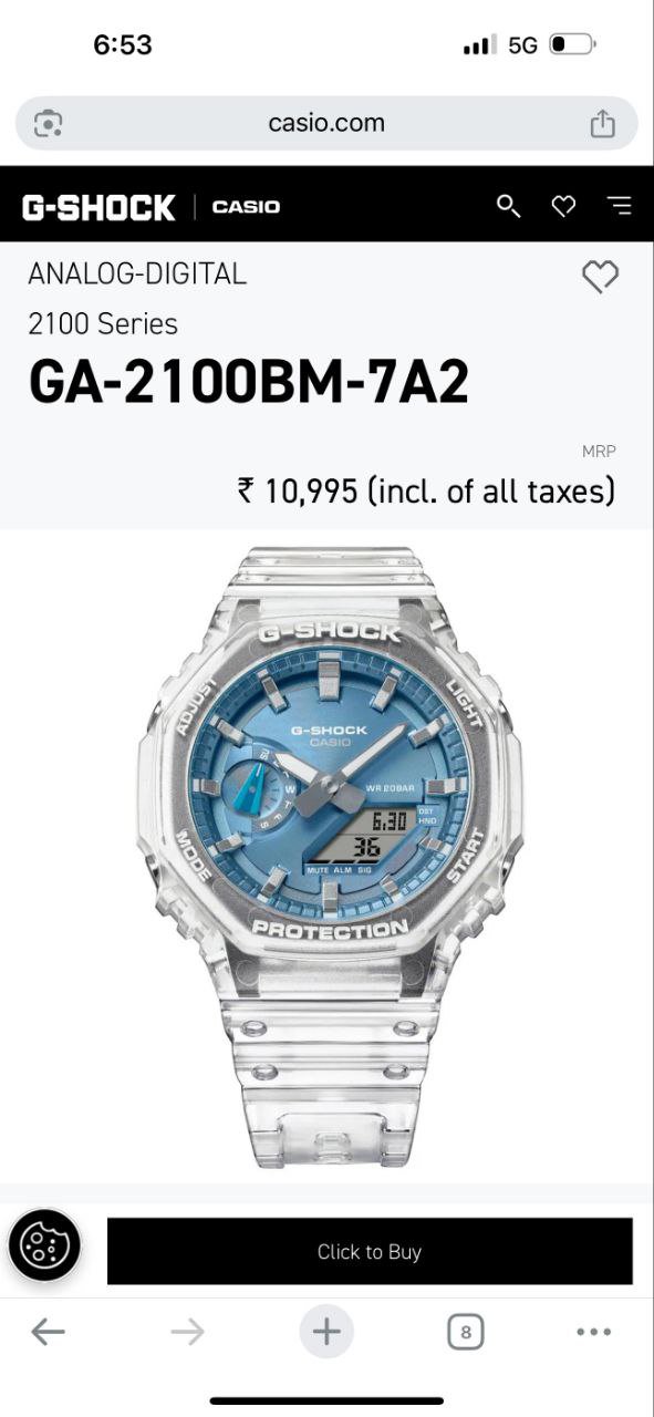 G SHOCK GA 2100 transperent blue dail