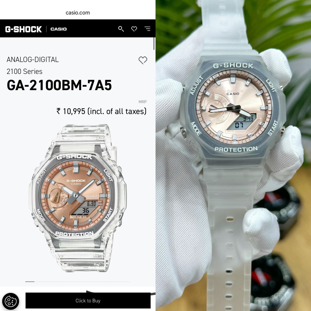 G SHOCK GA 2100 TRANSPERENT CREAM DAIL