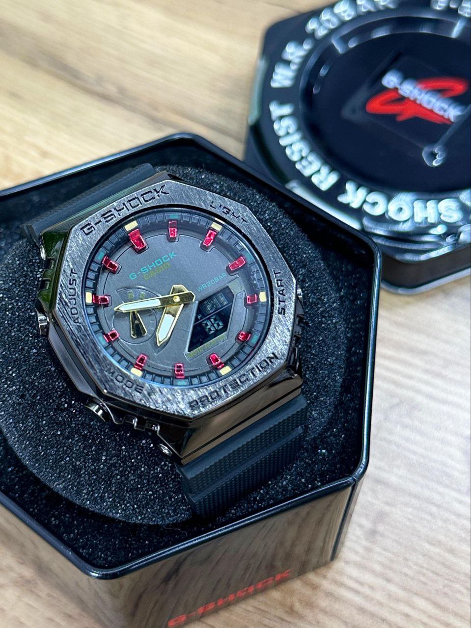 G SHOCK GA 2100  BLACK RED DAIL