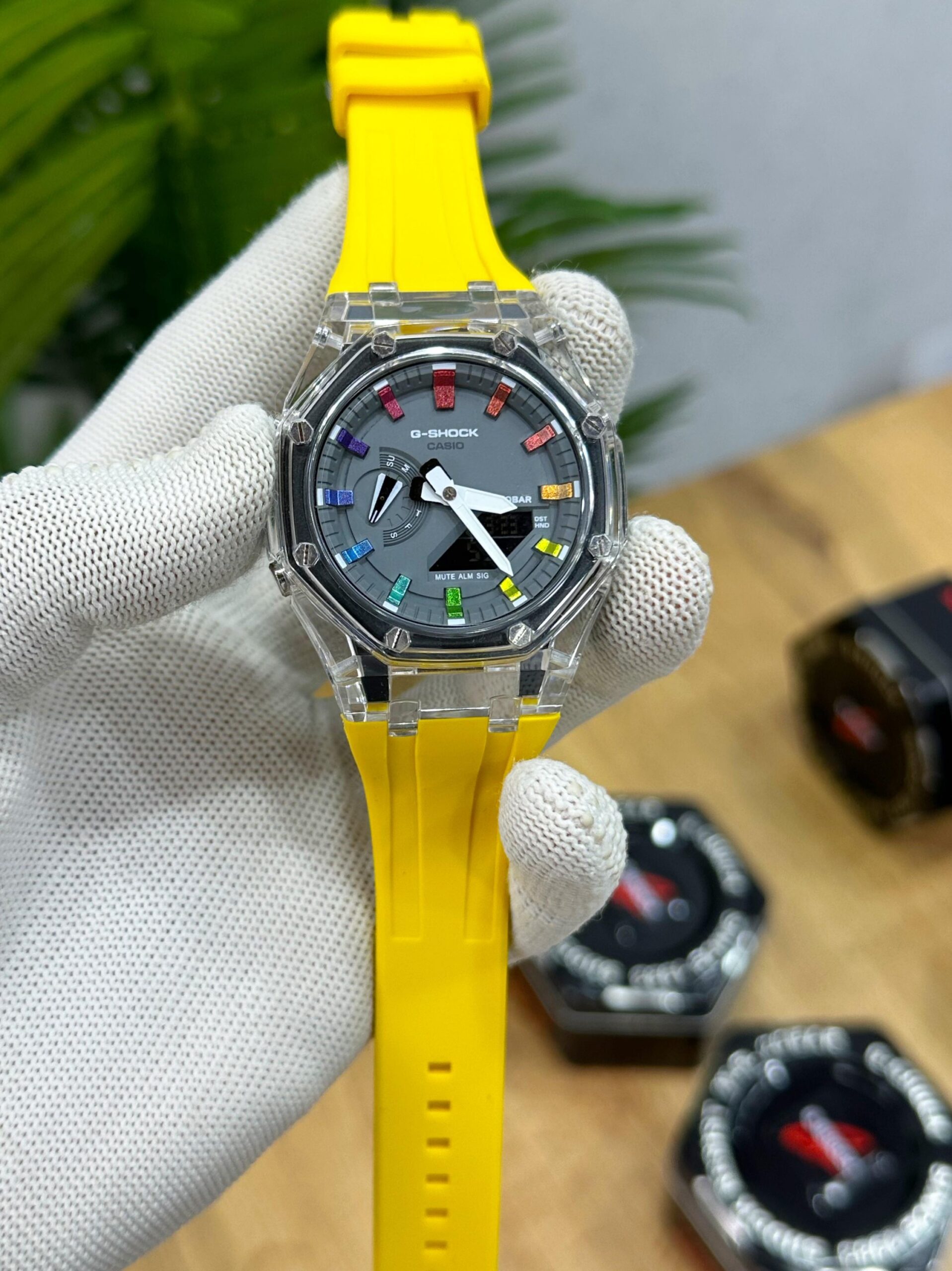 G SHOCK GA 2100 transperent yellow rainbow dail
